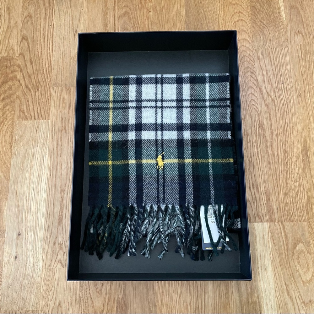 NWT Polo Ralph Lauren Green Plaid Wool Scarf